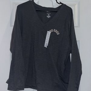 brand new grey long sleeve v neck shirt